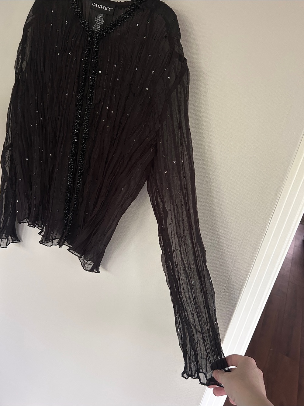 Vintage Black Sheer Mesh Sequin Beaded 90s Statement Topper Evening Jacket Sz 10 - Picture 6 of 15